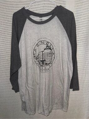Magnolia Long Sleeve Raglan Tee - Light Gray Body with Charcoal Sleeves Waco TX